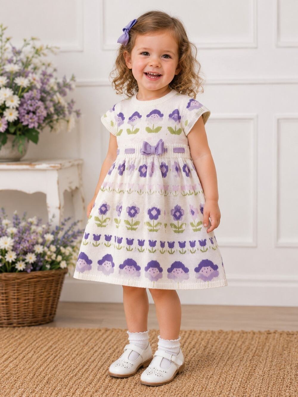 Gymboree Girls 5T Sweater Knit Dress Floral Flower Garden Cottagecore Purple...
